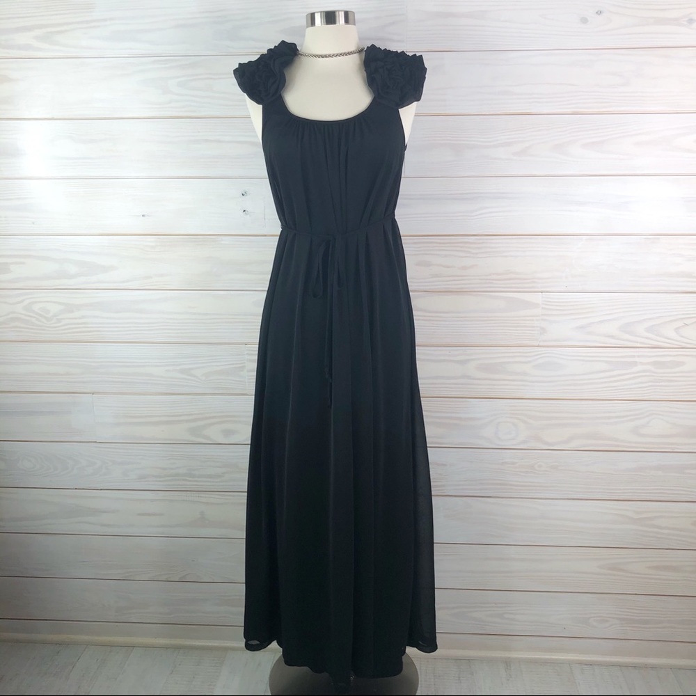 H & M Maxi Dress Ruffle Shoulder Black Size XS - Picture 3 of 6